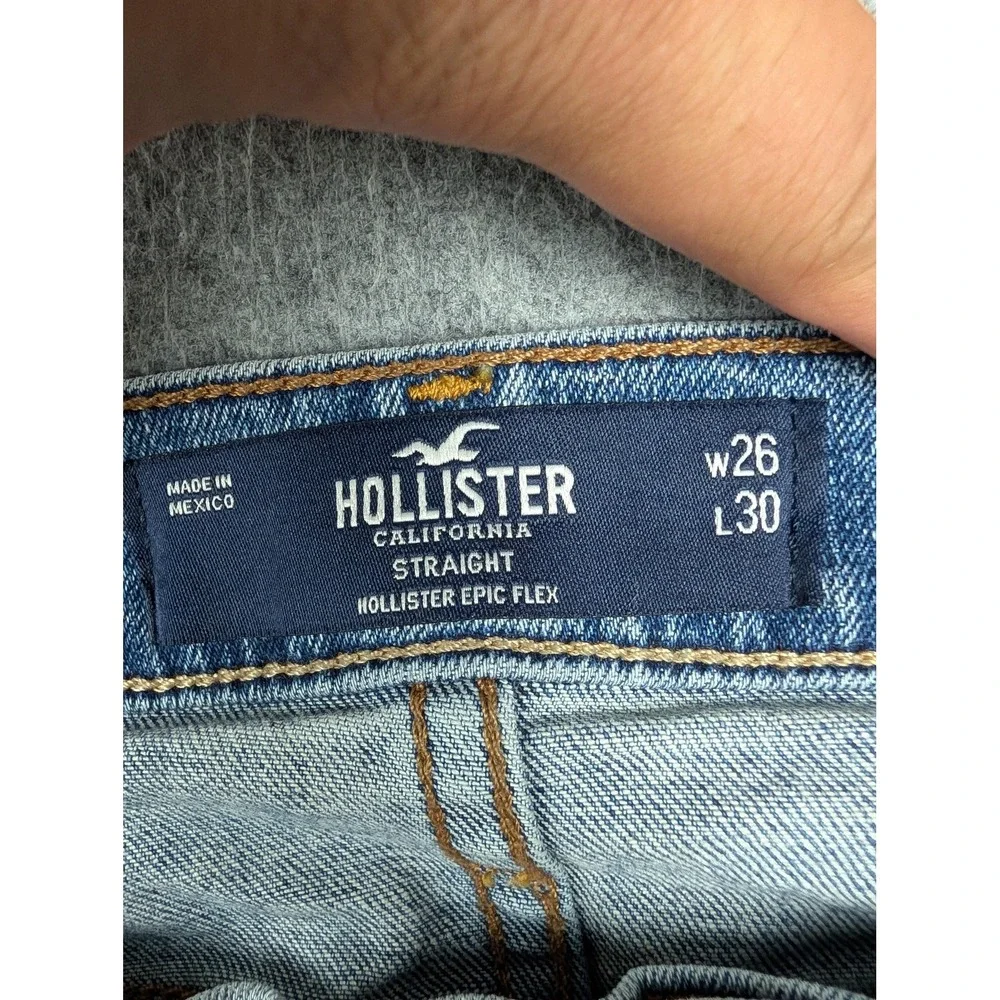Hollister Epic Flex Straight Jeans Mens 26x30 Blue Light Wash Stretch Denim